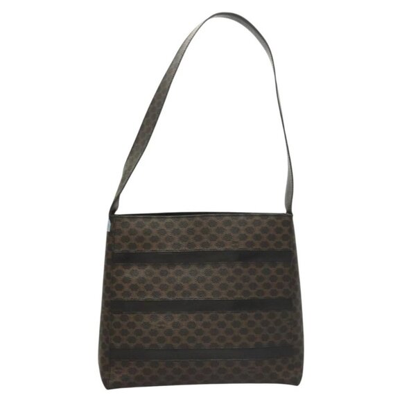 CELINE Macadam Canvas Shoulder Bag PVC Leather Black Gold Auth 119071 - Picture 2 of 16